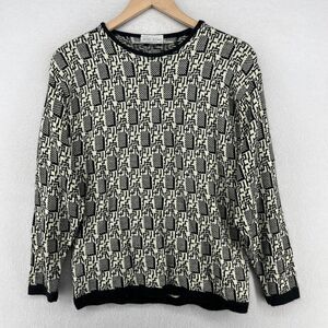 JEFFREY ROGERS Sweater Women M Abstract Geometric Retro Jumper Black England Vtg
